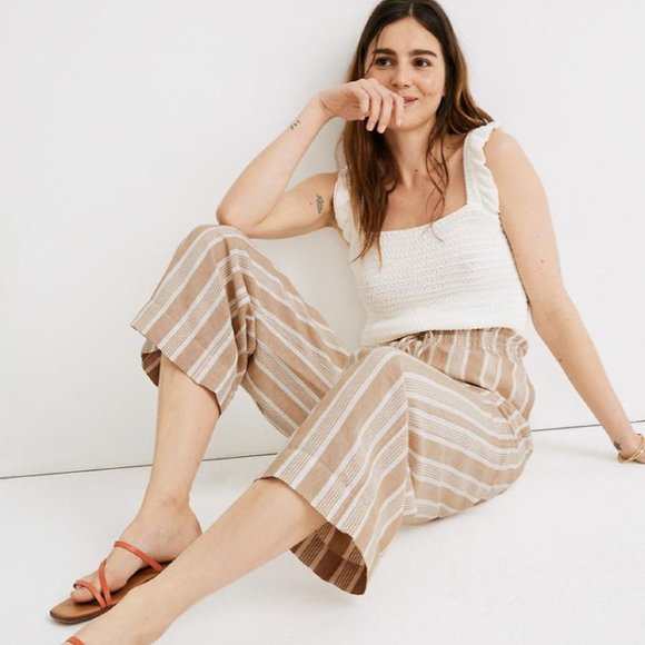 Madewell Tan Smocked Huston Wide Leg Cropped Pants - Picture 2 of 7